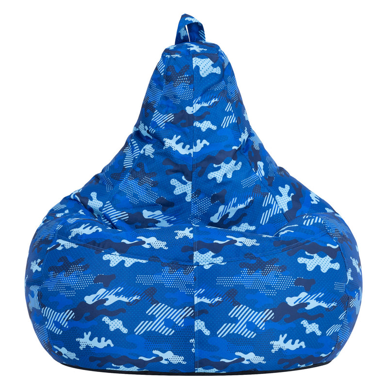 Pouf gaming à dossier haut résistant à l'eau, imprimé camouflage bleu