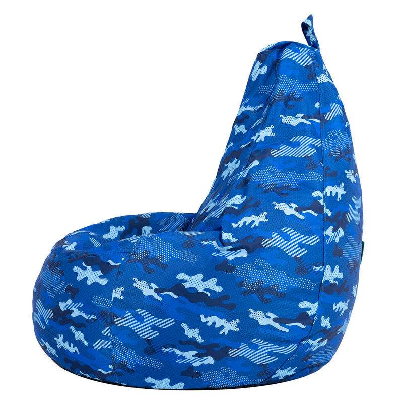 Pouf gaming à dossier haut résistant à l'eau, imprimé camouflage bleu