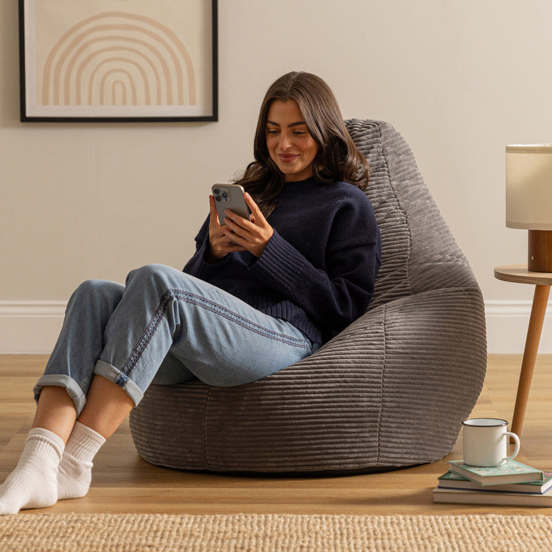 Pouf inclinable en velours côtelé Dalton, gris anthracite