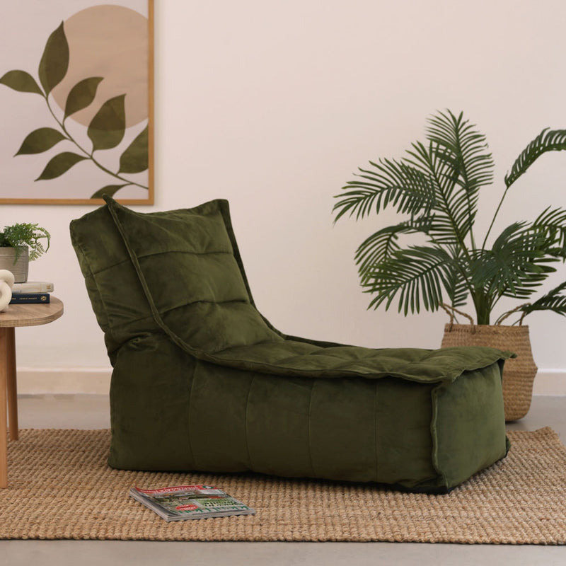 Pouf méridienne velours Dolce, vert olive