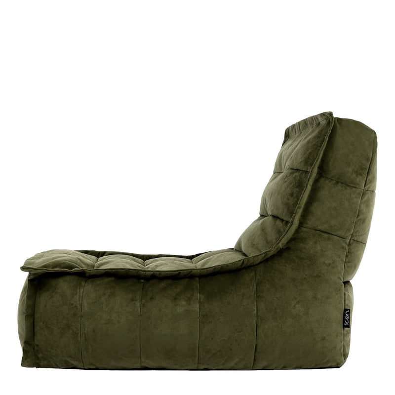 Pouf méridienne velours Dolce, vert olive