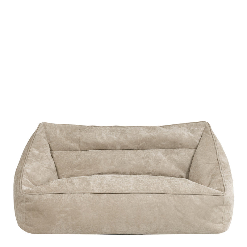 Canapé pouf deux places Cecilia en tissu chenille, naturel