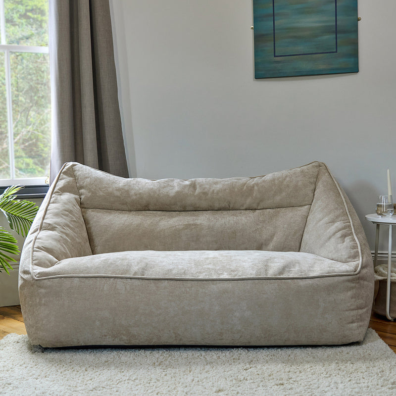 Canapé pouf deux places Cecilia en tissu chenille, naturel