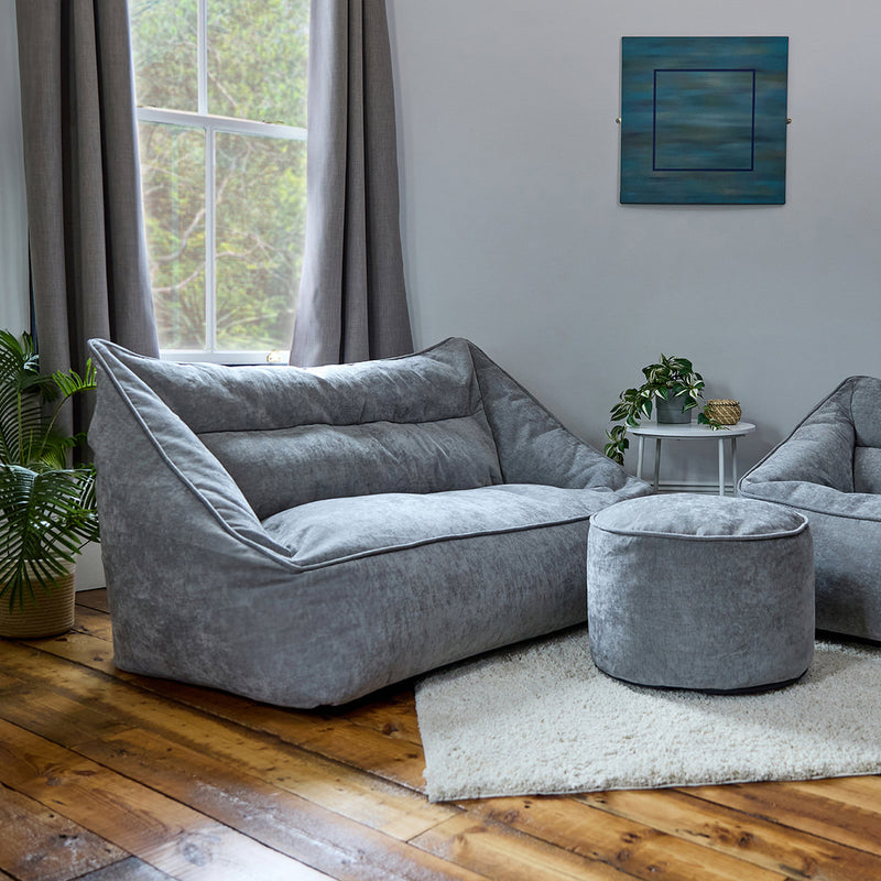 Canapé pouf deux places Cecilia en tissu chenille, gris antracite