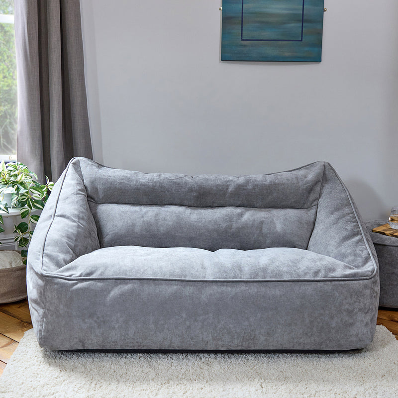 Canapé pouf deux places Cecilia en tissu chenille, gris antracite