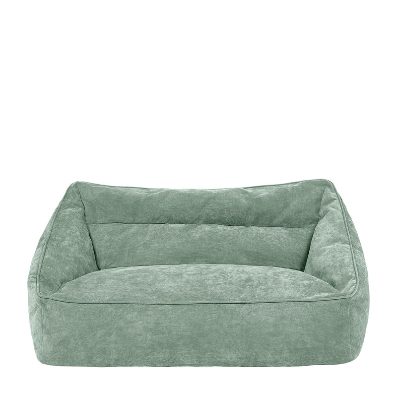 Canapé pouf deux places Cecilia en tissu chenille, vert sauge