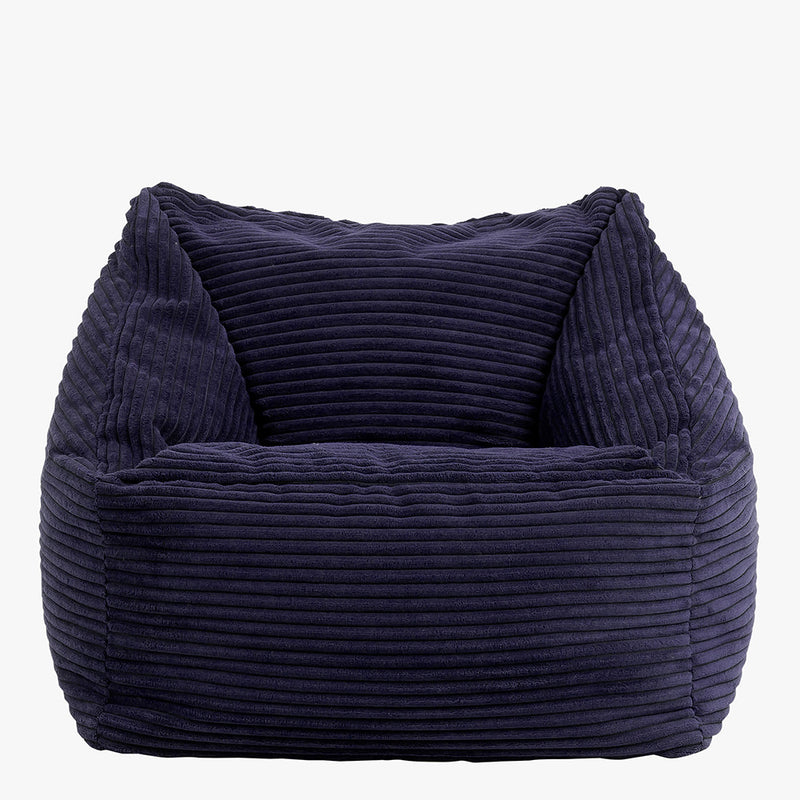 Pouf fauteuil enfant Morgan en velours côtelé - Bleu marine