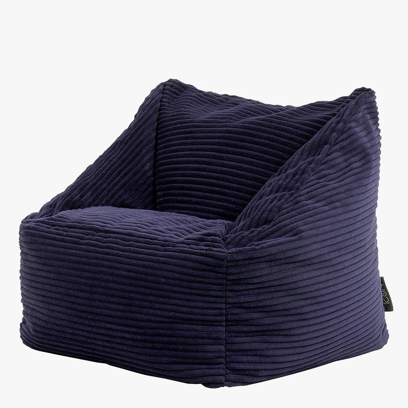 Pouf fauteuil enfant Morgan en velours côtelé - Bleu marine