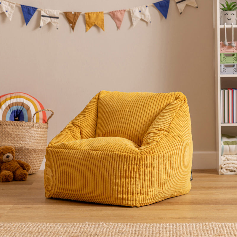 Fauteuil poire enfant Natalia en velours côtelé, ocre