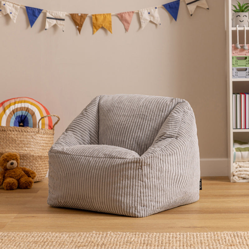 Fauteuil poire enfant Natalia en velours côtelé, gris