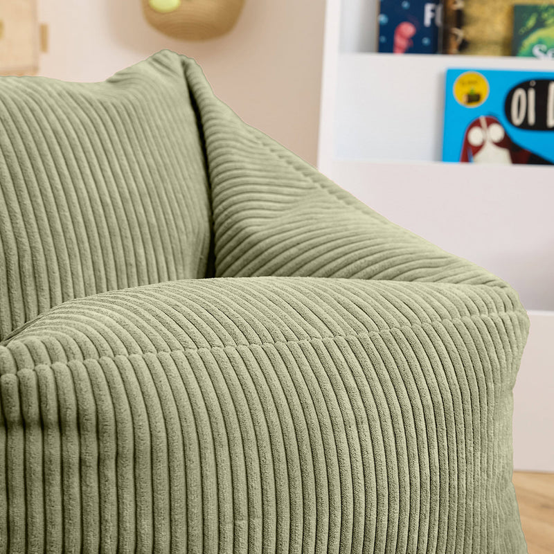Fauteuil poire enfant Natalia en velours côtelé, vert sauge