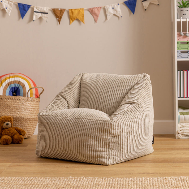Fauteuil poire enfant Natalia en velours côtelé, naturel