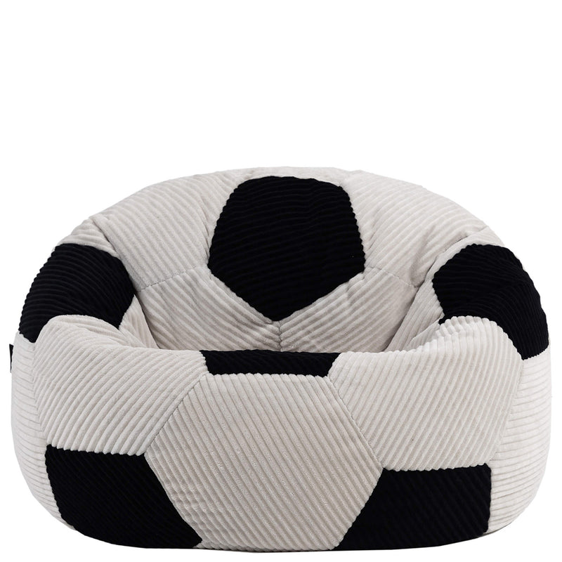 Pouf classique en velours côtelé imprimé football Ado, noir