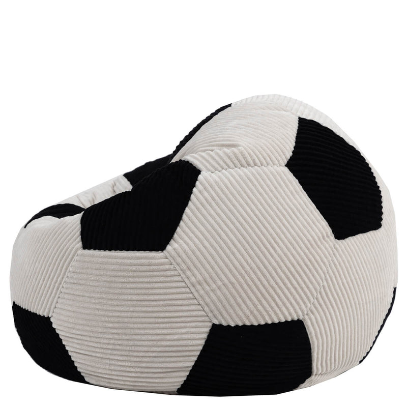 Pouf classique en velours côtelé imprimé football Ado, noir