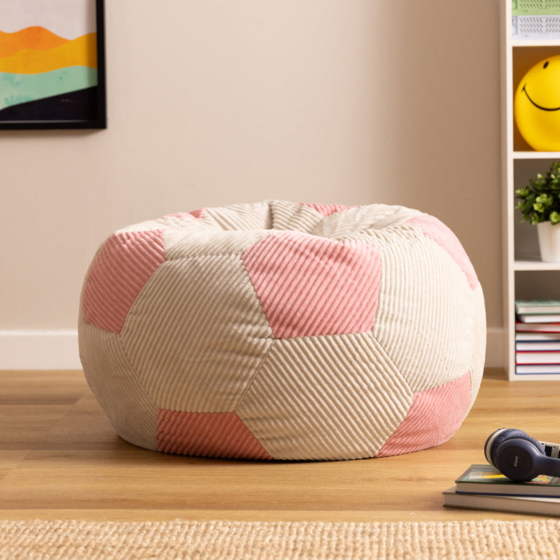 Pouf classique en velours côtelé Ado imprimé Football, rose clair