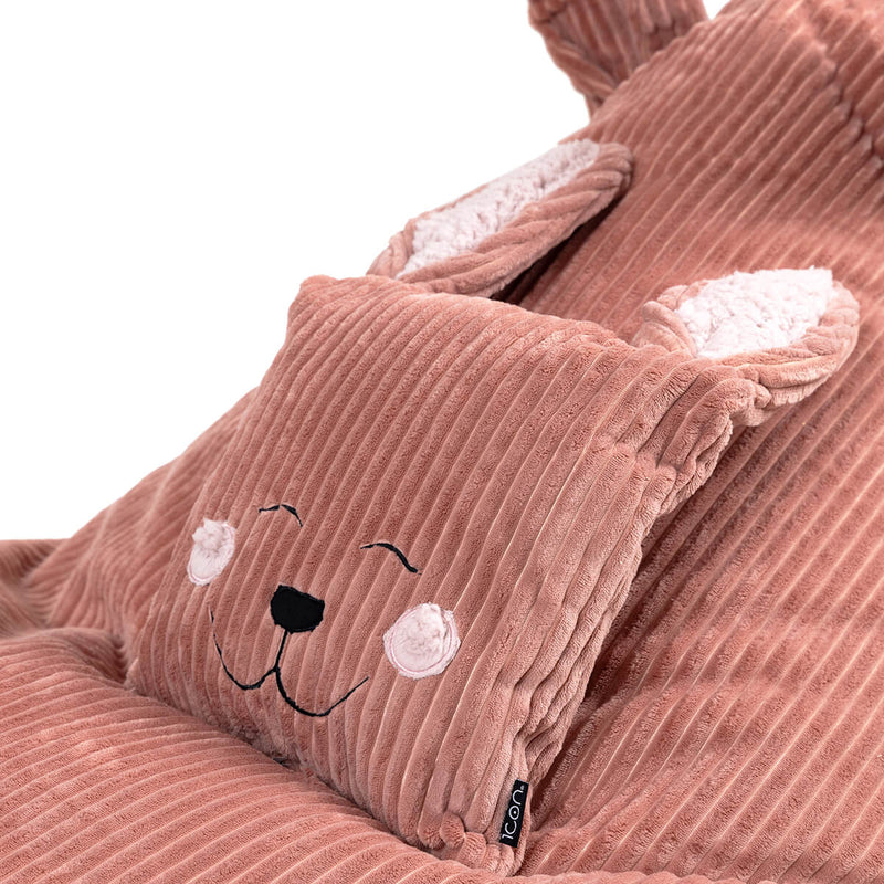Pouf enfant Lapin Robyn en velours côtelé, rose