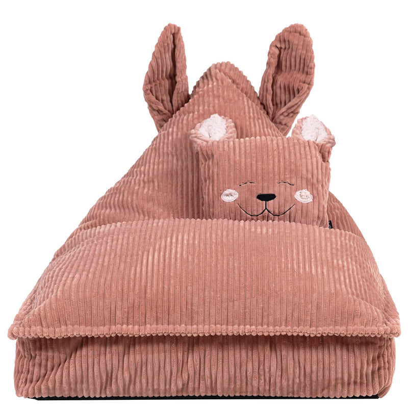 Pouf enfant Lapin Robyn en velours côtelé, rose