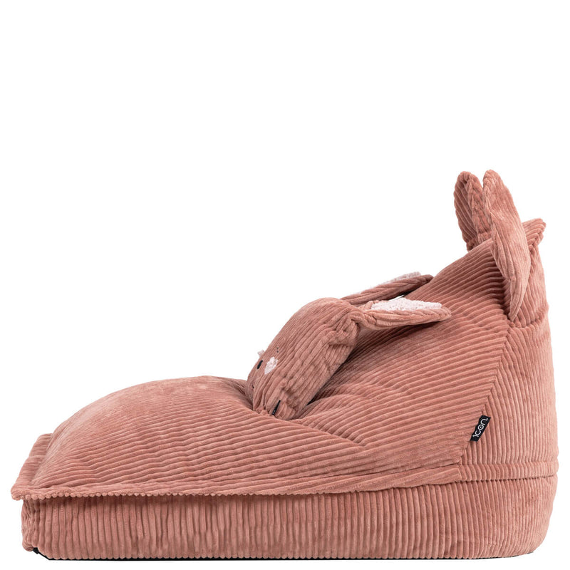 Pouf enfant Lapin Robyn en velours côtelé, rose