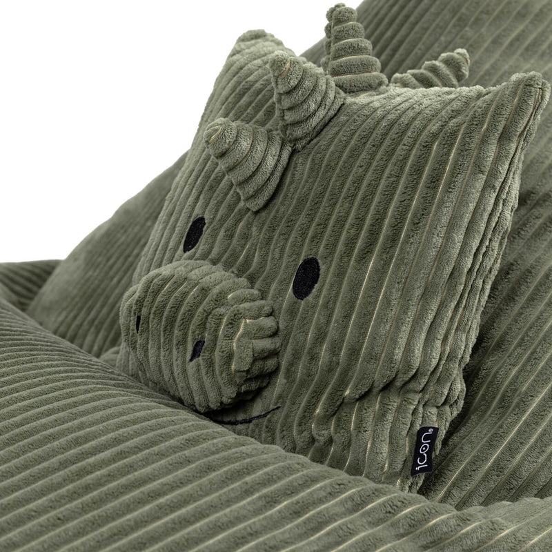 Pouf enfant Dino Dexter en velours côtelé, vert sauge