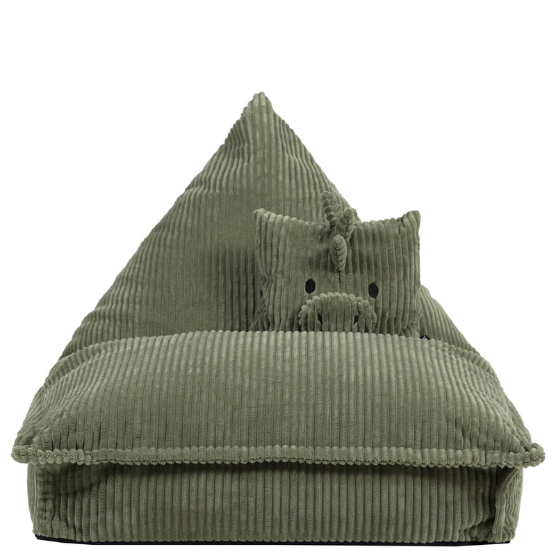 Pouf enfant Dino Dexter en velours côtelé, vert sauge