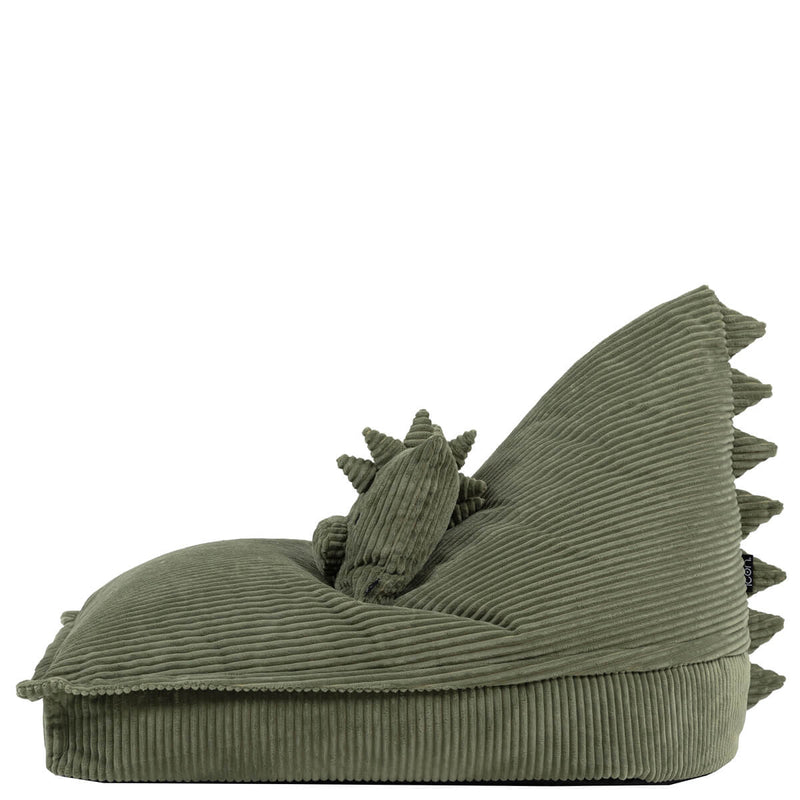 Pouf enfant Dino Dexter en velours côtelé, vert sauge