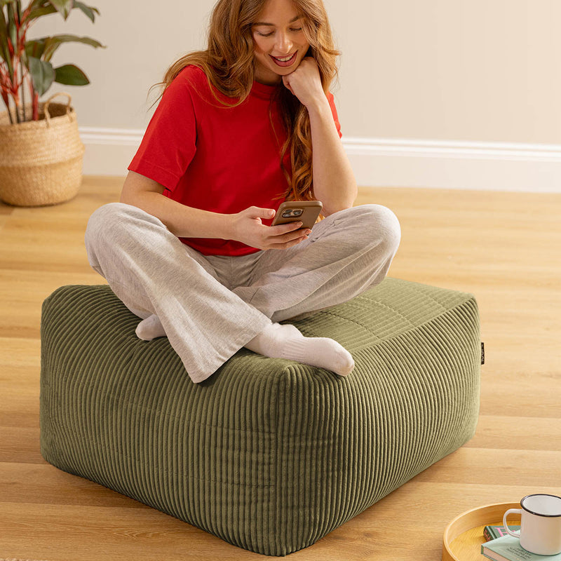Pouf modulaire Noa, velours côtelé jumbo, vert sauge 