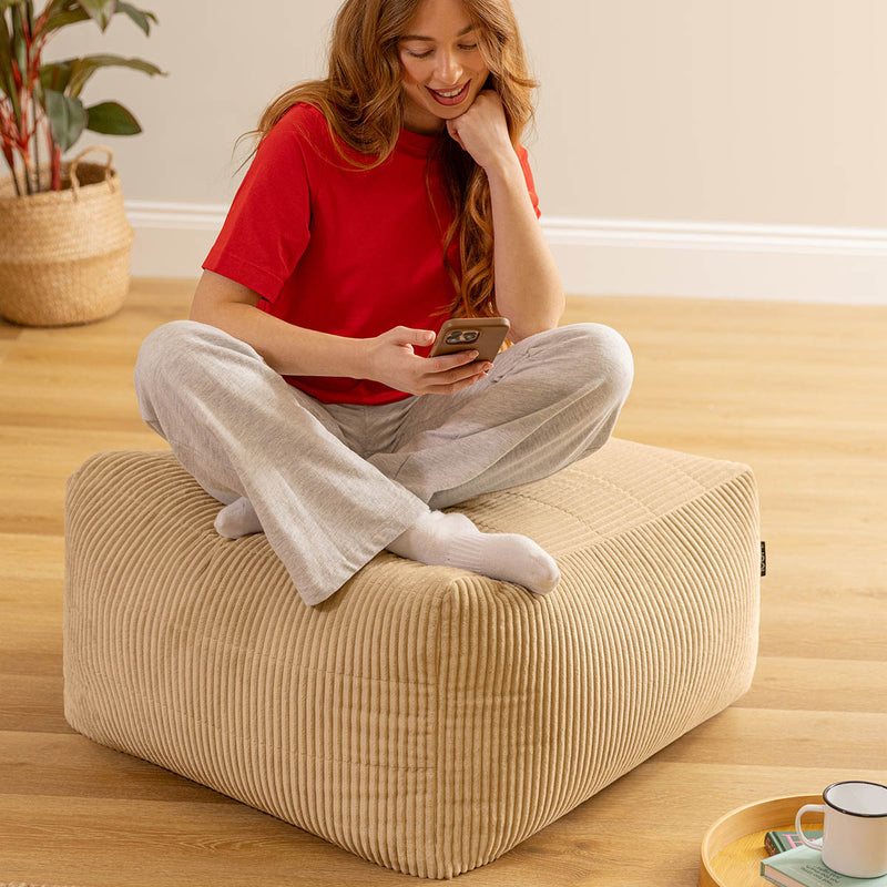 Pouf modulaire Noa, velours côtelé jumbo, naturel
