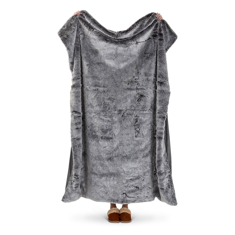 Jeté de lit de luxe en fausse fourrure - Gris