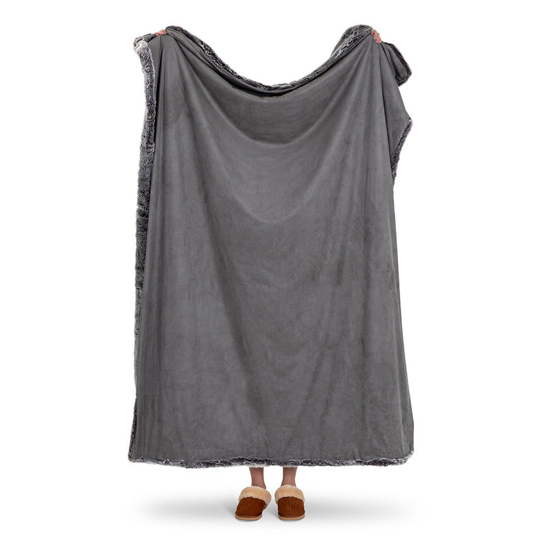 Jeté de lit de luxe en fausse fourrure - Gris