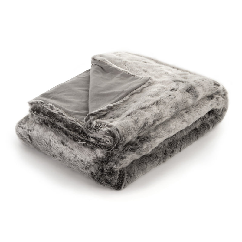 Jeté de lit de luxe en fausse fourrure - Gris