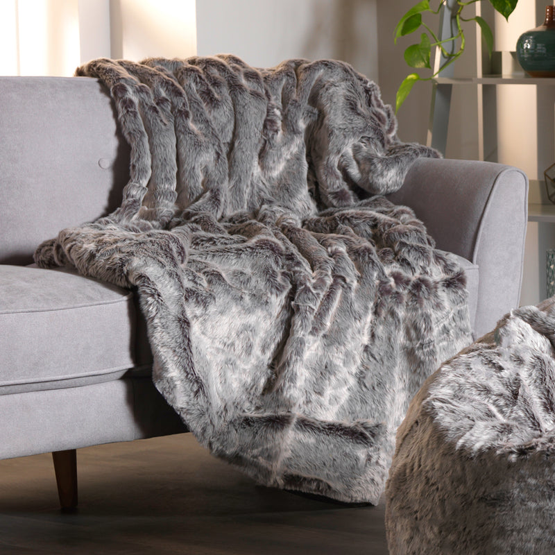 Jeté de lit de luxe en fausse fourrure - Gris