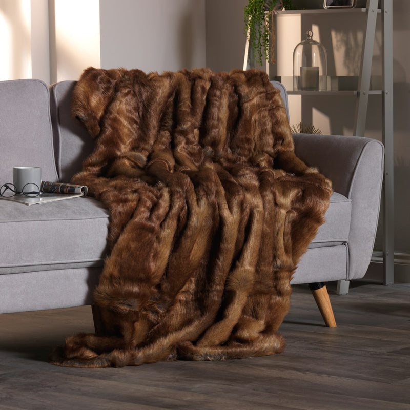 Couverture polaire de luxe fausse fourrure - Marron